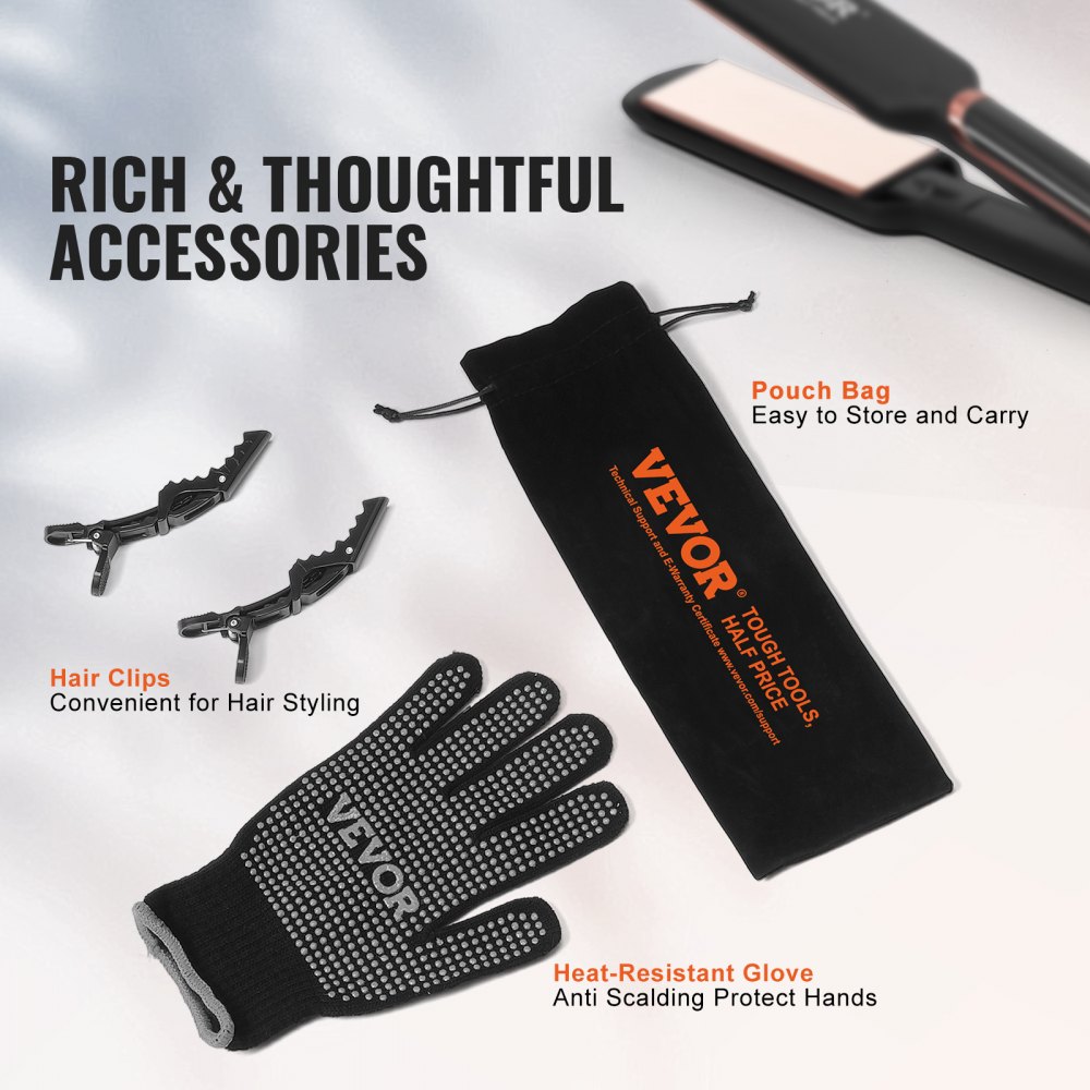 VEVOR Hair Straightener, 2-inch Titanium Flat Iron – with infrared technology and negative ions, fast-heating flat iron with LCD display and 11 temperature settings for salon, home or on the go