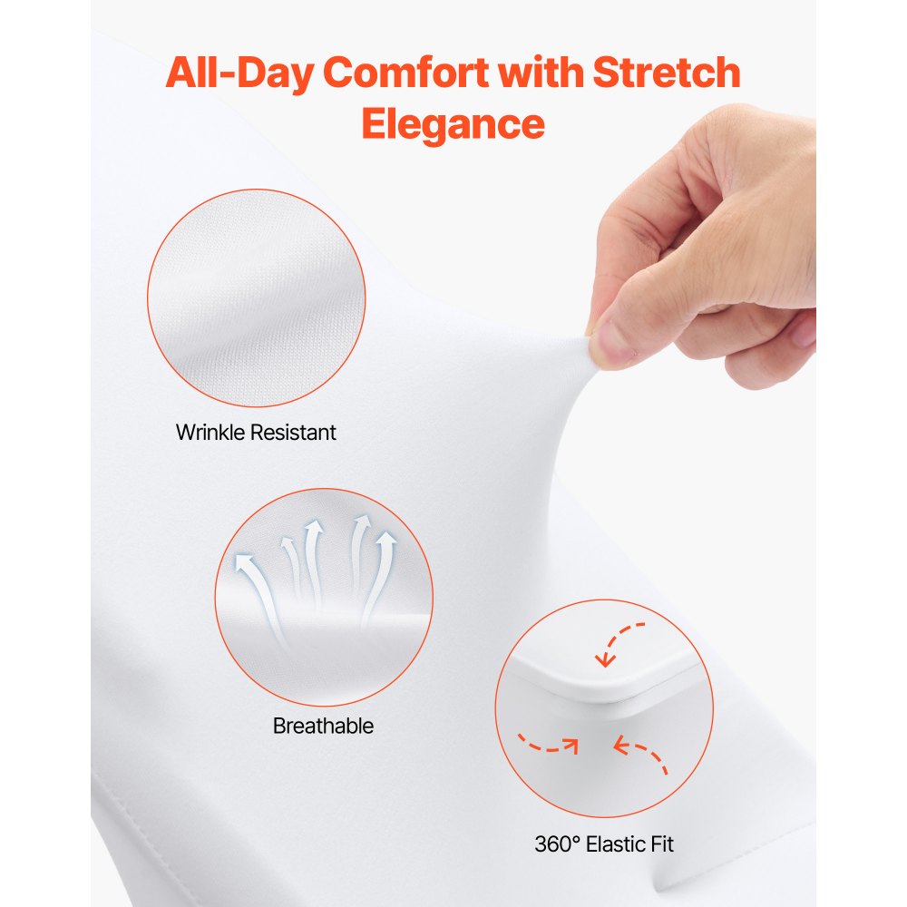 VEVOR Fundas Sillas de Comedor 150 Piezas, Funda para Sillones Elástica de Poliéster y Elastano, para Sillas de Hasta 45x46x77 cm, Tela Suave y Transpirable, para Boda, Fiestas, Banquetes, Blanco
