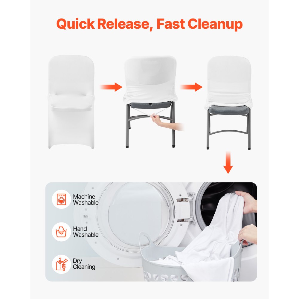 VEVOR Fundas Sillas de Comedor 30 Piezas, Funda para Sillones Elástica de Poliéster y Elastano, para Sillas de Hasta 46 x 50 x 86 cm, Tela Suave y Transpirable, para Boda, Fiestas, Banquetes, Blanco