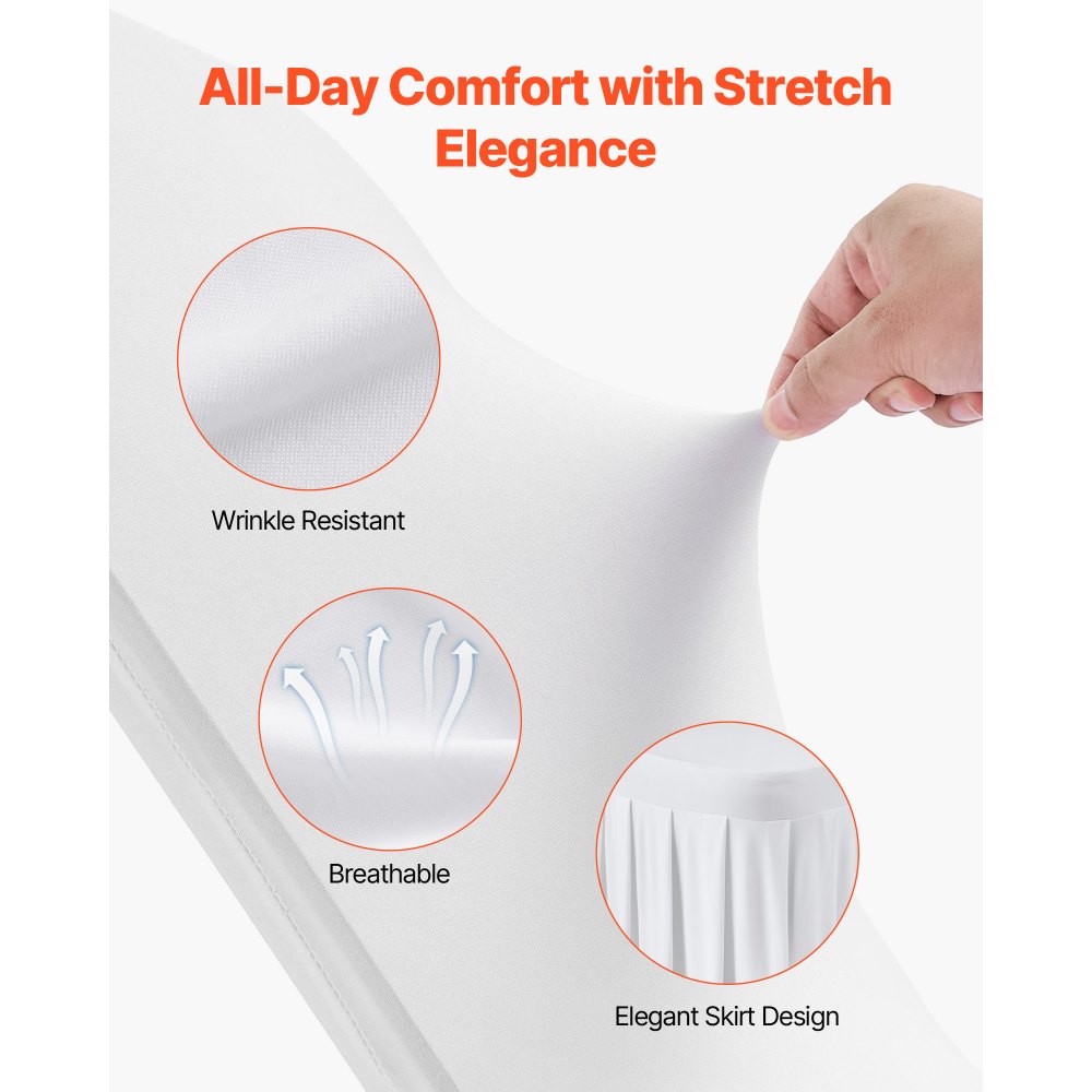 VEVOR Fundas Sillas de Comedor 30 Piezas, Funda para Sillones Elástica de Poliéster y Elastano, para Sillas de Hasta 51 x 45 x 95 cm, Diseño de Falda, Tela Suave, para Fiestas, Banquetes, Blanco