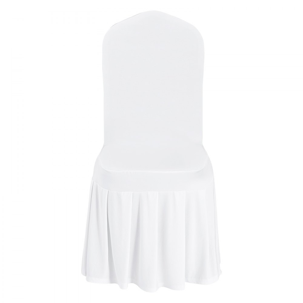 VEVOR Fundas Sillas de Comedor 30 Piezas, Funda para Sillones Elástica de Poliéster y Elastano, para Sillas de Hasta 51 x 45 x 95 cm, Diseño de Falda, Tela Suave, para Fiestas, Banquetes, Blanco