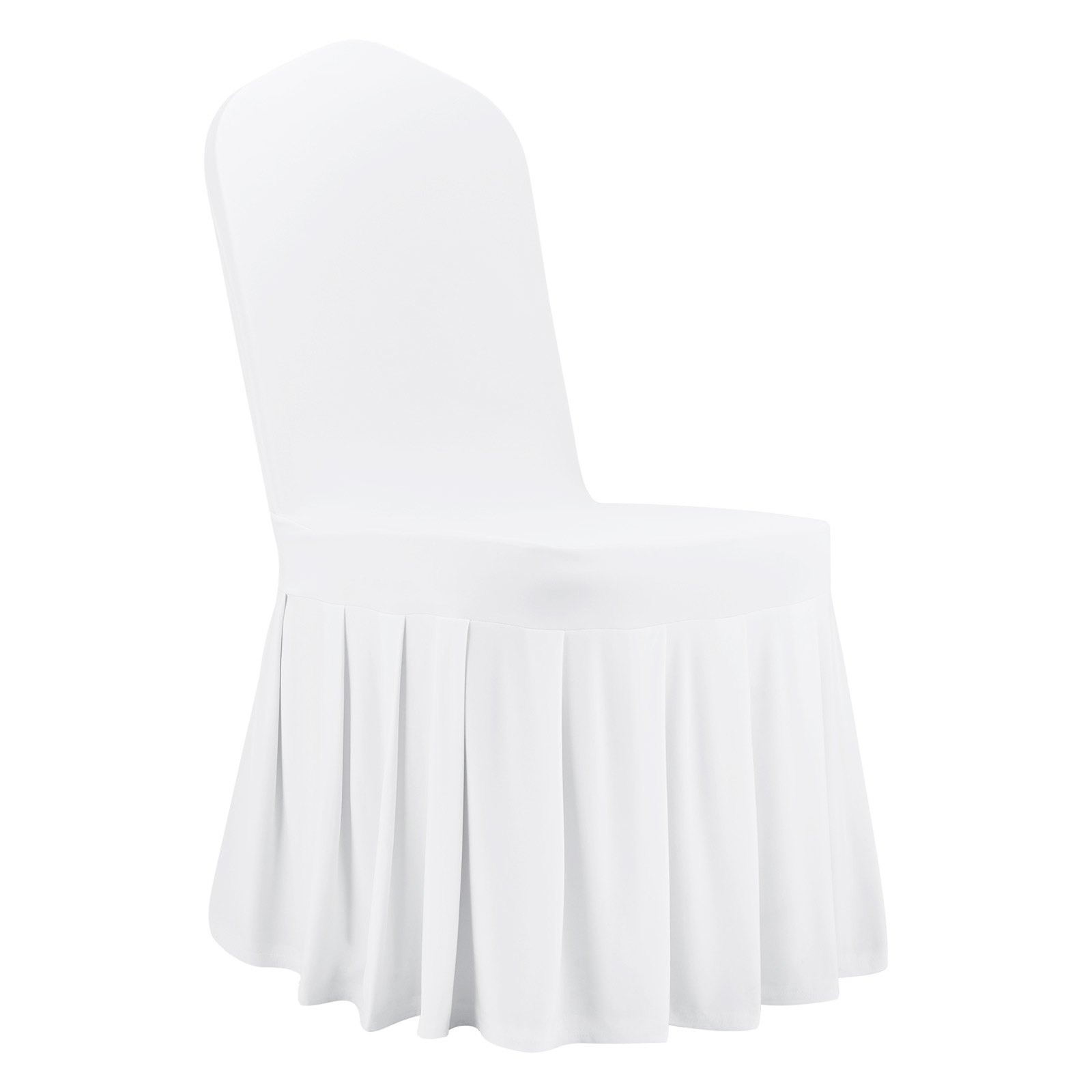 VEVOR Fundas Sillas de Comedor 30 Piezas, Funda para Sillones Elástica de Poliéster y Elastano, para Sillas de Hasta 51 x 45 x 95 cm, Diseño de Falda, Tela Suave, para Fiestas, Banquetes, Blanco