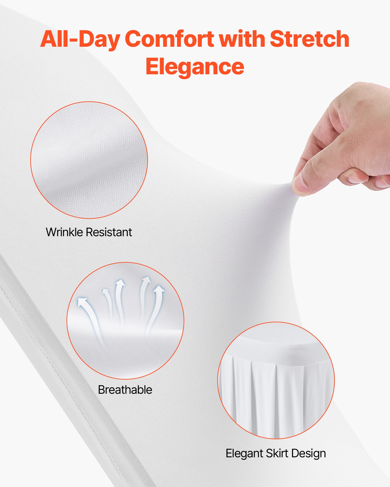 VEVOR Fundas Sillas de Comedor 30 Piezas, Funda para Sillones Elástica de Poliéster y Elastano, para Sillas de Hasta 51 x 45 x 95 cm, Diseño de Falda, Tela Suave, para Fiestas, Banquetes, Blanco