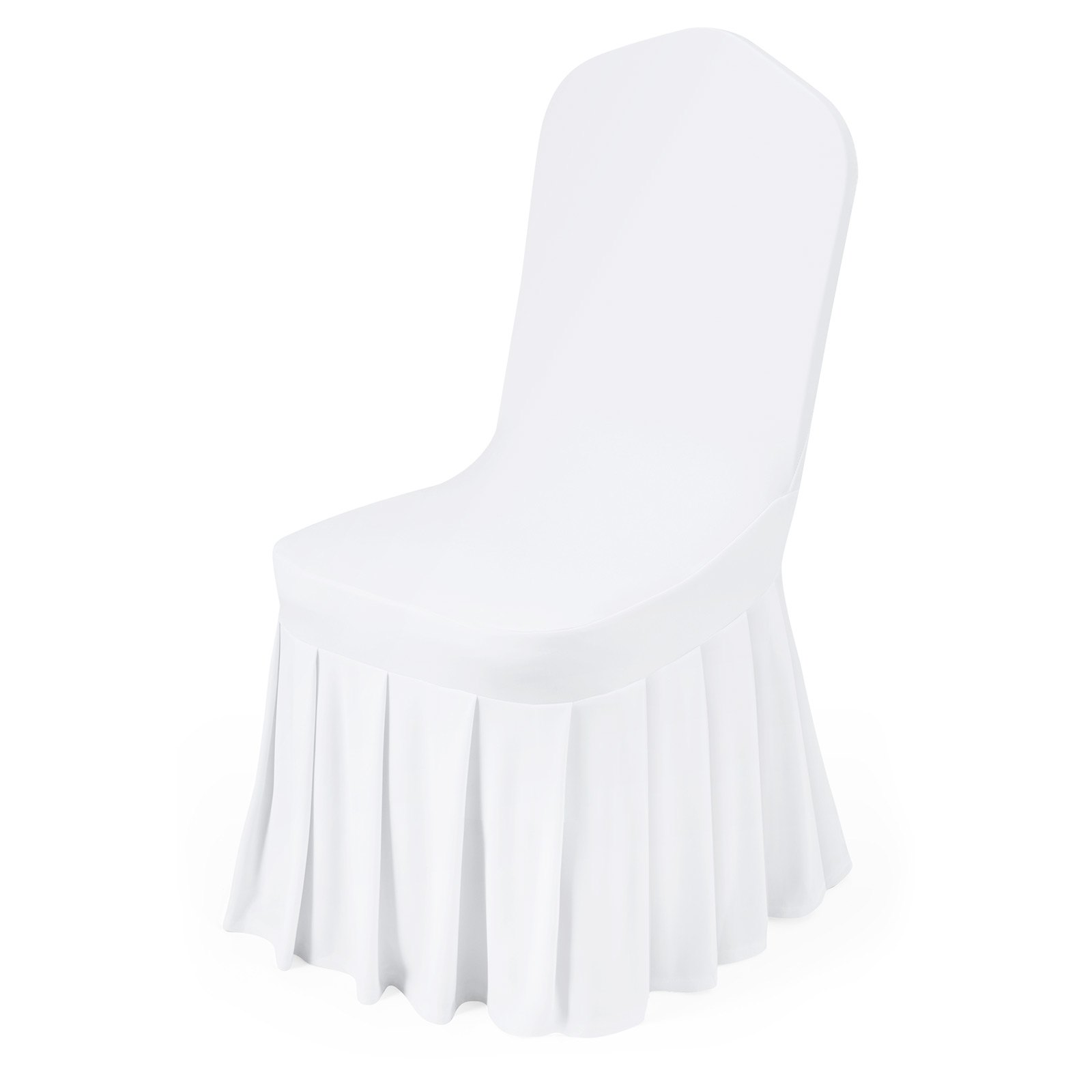 VEVOR Fundas Sillas de Comedor 30 Piezas, Funda para Sillones Elástica de Poliéster y Elastano, para Sillas de Hasta 51 x 45 x 95 cm, Diseño de Falda, Tela Suave, para Fiestas, Banquetes, Blanco