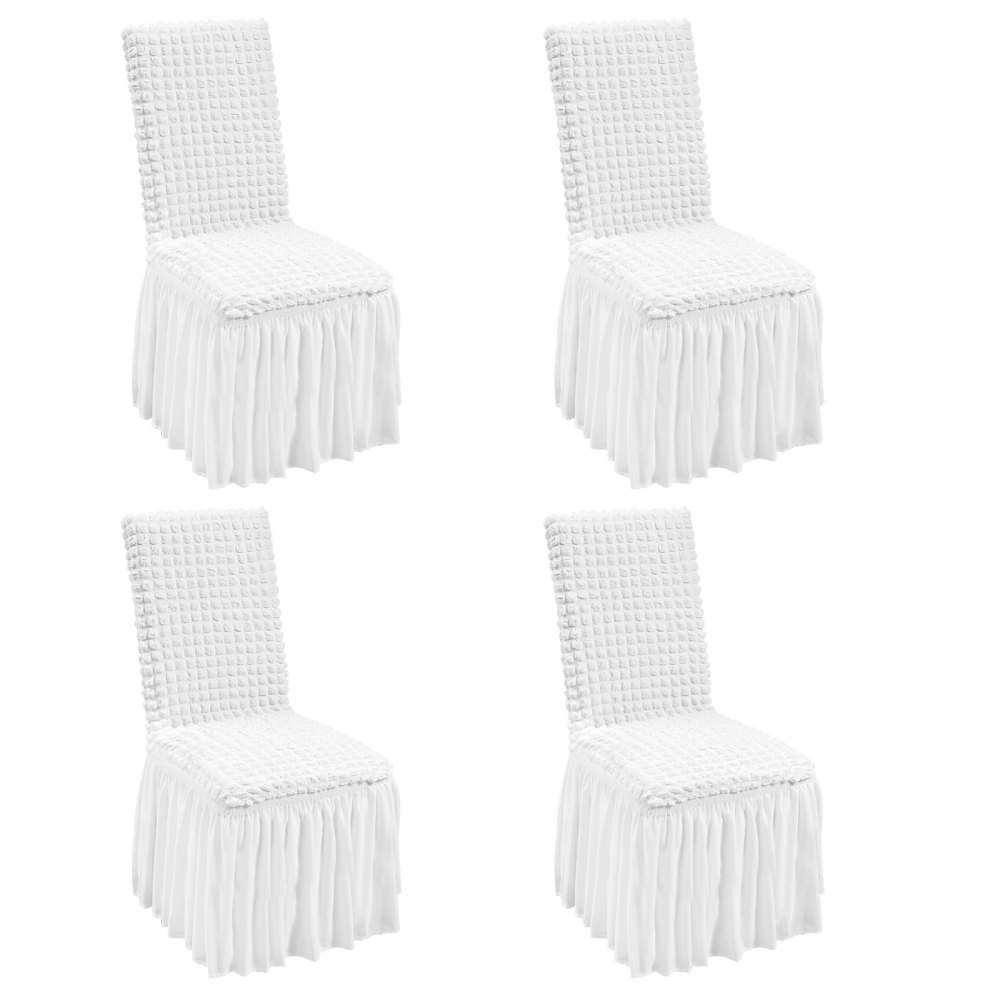 VEVOR 4 Piezas Blancas,Fundas para Sillas Plegables de Elastano Elástico, Funda Universal para Silla con Falda, Funda Protectora Lavable Extraíble, para Bodas, Banquetes, Fiestas 440 x 510 x 925 mm