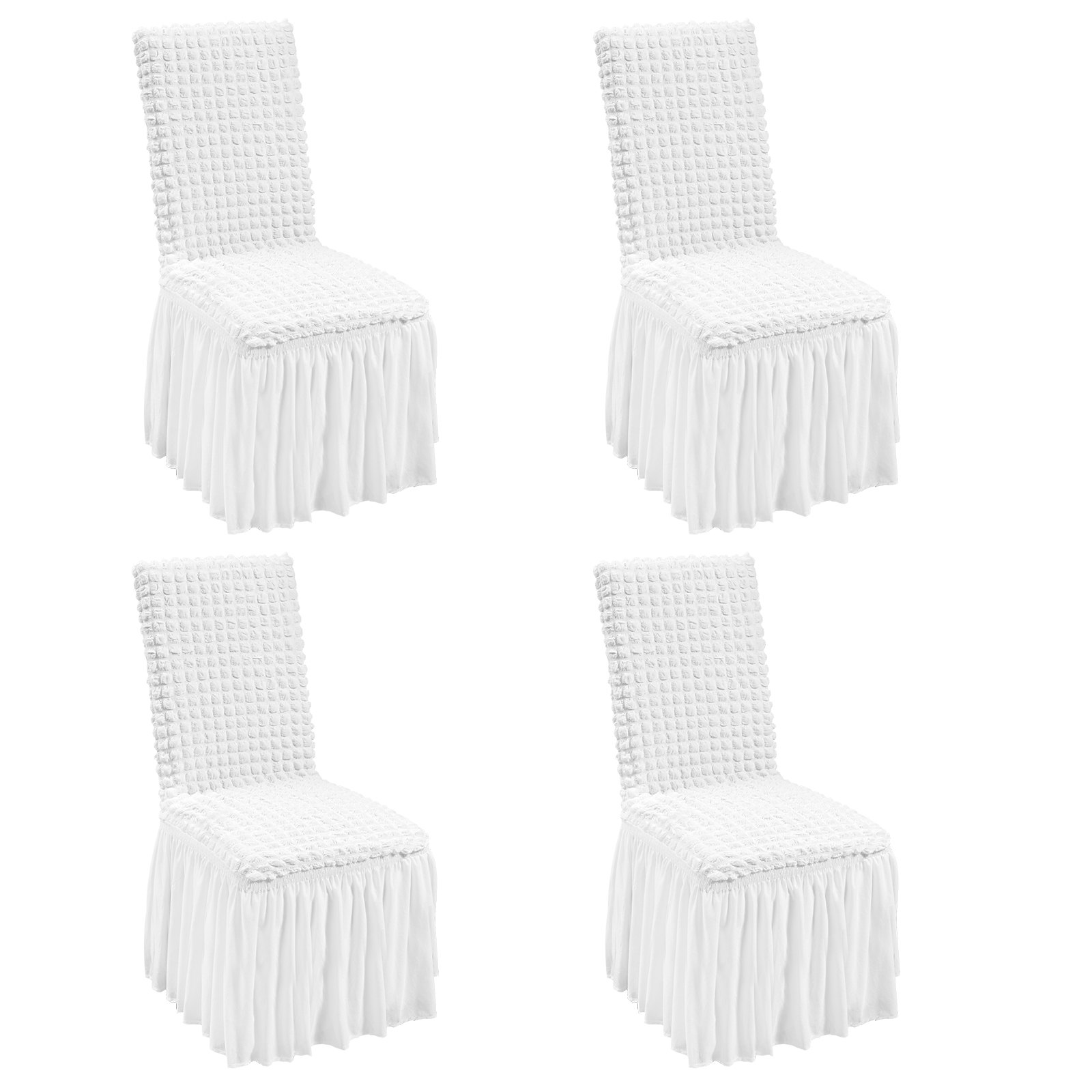 VEVOR Chair Covers Made of Elastic Spandex, Universally Fitting Chair Covers with Skirt, Removable & Washable Protective Covers, for Wedding, Holiday, Banquet, Party, Celebration, Dinner (4 Pieces, White)