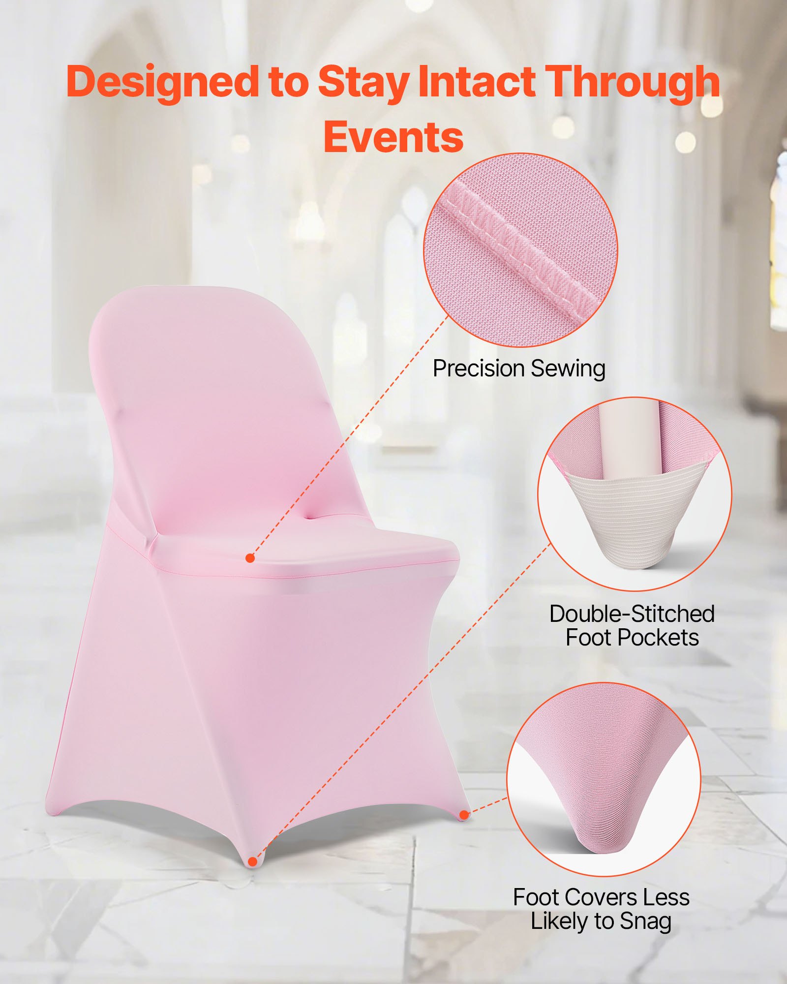 VEVOR Fundas Sillas de Comedor 50 Piezas, Funda para Sillones Elástica de Poliéster y Elastano, para Sillas de Hasta 45 x 46 x 77 cm, Tela Suave y Transpirable, para Boda, Fiestas, Banquetes, Rosa