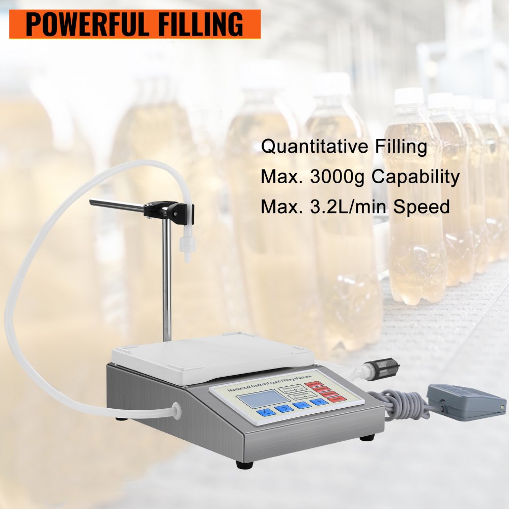 VEVOR Máquina de Llenado de Líquidos 8-3000g 3,2 L/min Llenadora de Botellas 180 x 180 x 90 mm Máquina Llenadora de Líquido Eléctrica Potente para Llenar Líquidos en Farmacias/Cosméticos/Alimentos