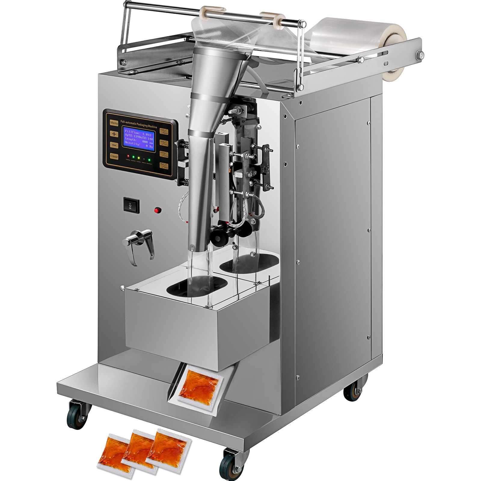 VEVOR Máquina Llenadora de Líquido Neumática, Rango de Empaque 3-120 g Llenadora de Botellas Neumática de Pistón Velocidad de 20-40 Bolsas / min. Máquina de Llenado de Líquido con Panel de Control LCD