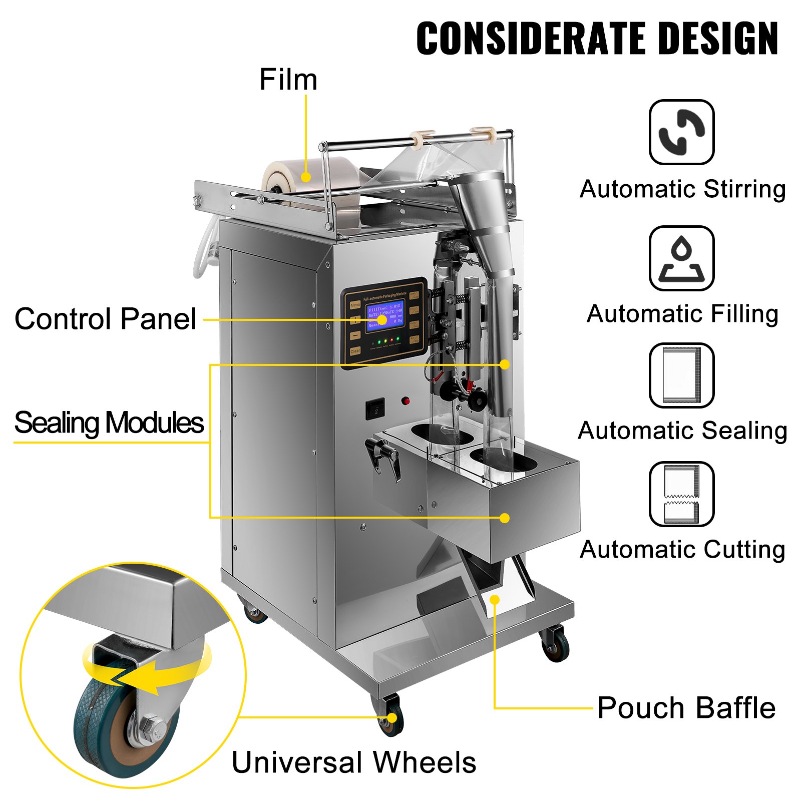VEVOR Máquina Llenadora de Líquido Neumática, Rango de Empaque 3-120 g Llenadora de Botellas Neumática de Pistón Velocidad de 20-40 Bolsas / min. Máquina de Llenado de Líquido con Panel de Control LCD