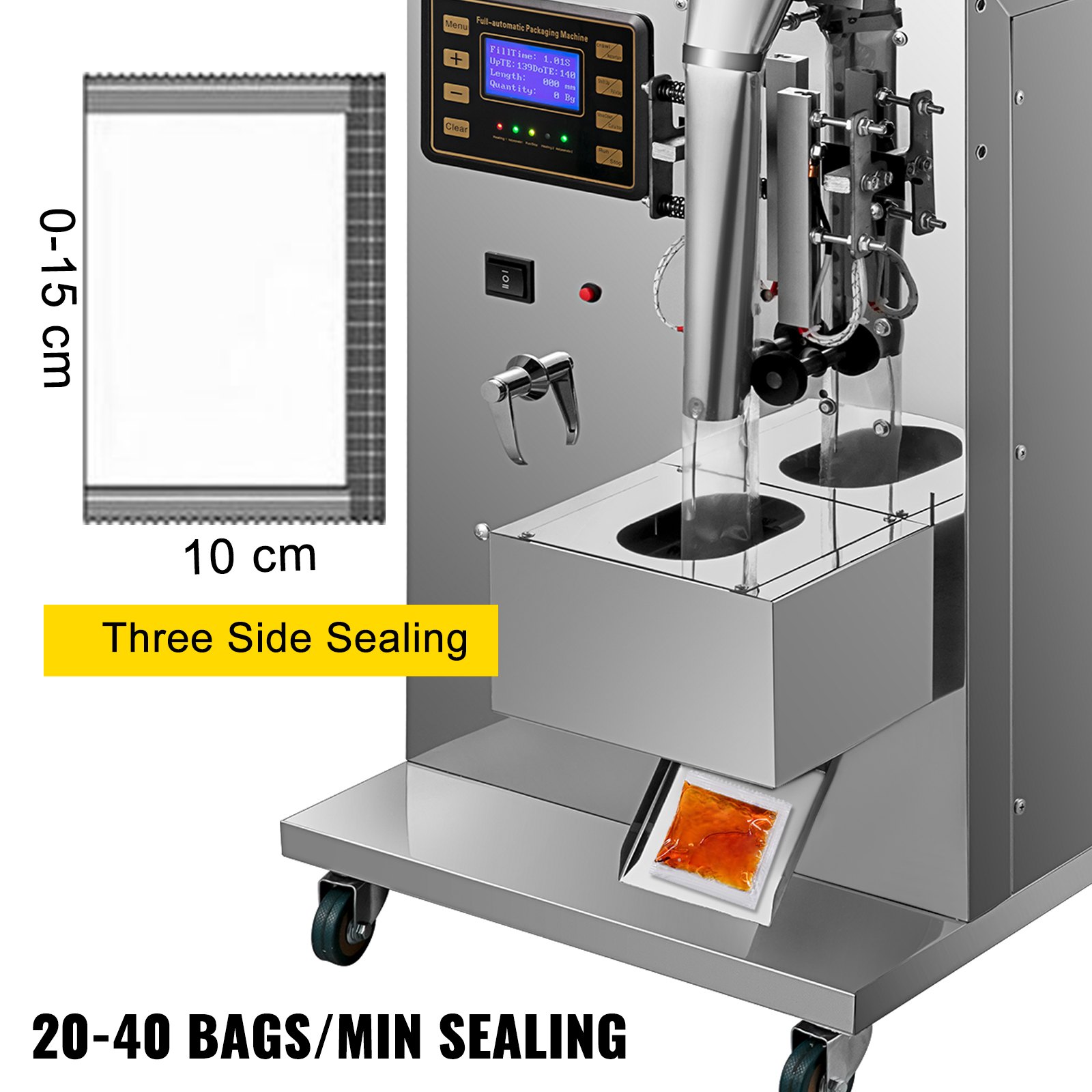 VEVOR Máquina Llenadora de Líquido Neumática, Rango de Empaque 5-160 g Llenadora de Botellas Neumática de Pistón Velocidad de 20-40 Bolsas / min. Máquina de Llenado de Líquido con Panel de Control LCD