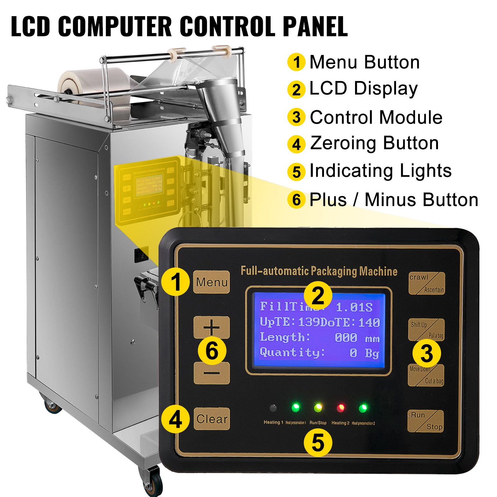 VEVOR Máquina Llenadora de Líquido Neumática, Rango de Empaque 5-160 g Llenadora de Botellas Neumática de Pistón Velocidad de 20-40 Bolsas / min. Máquina de Llenado de Líquido con Panel de Control LCD