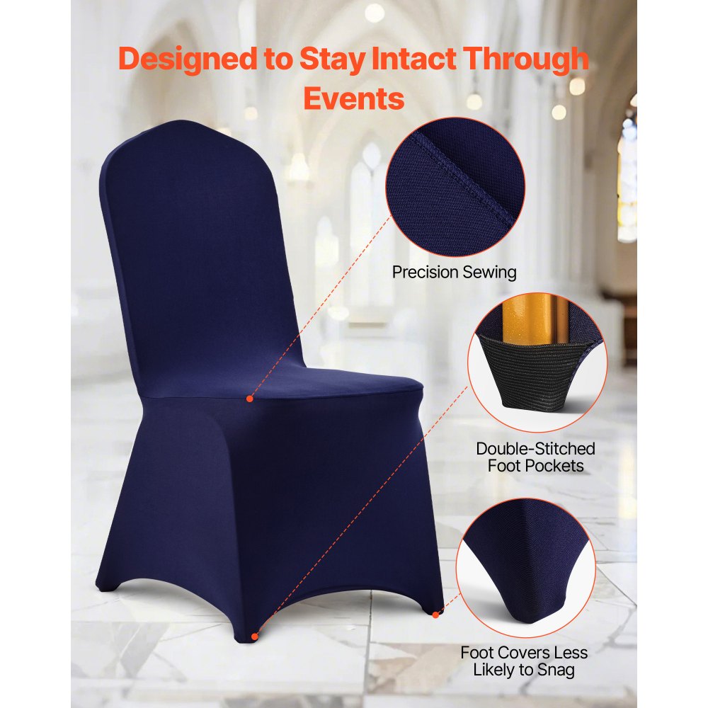 VEVOR Fundas Sillas de Comedor 50 Piezas, Funda para Sillones Elástica de Poliéster y Elastano, para Sillas de Hasta 51 x 45 x 95 cm, Tela Suave y Transpirable, para Boda, Banquetes, Azul Marino