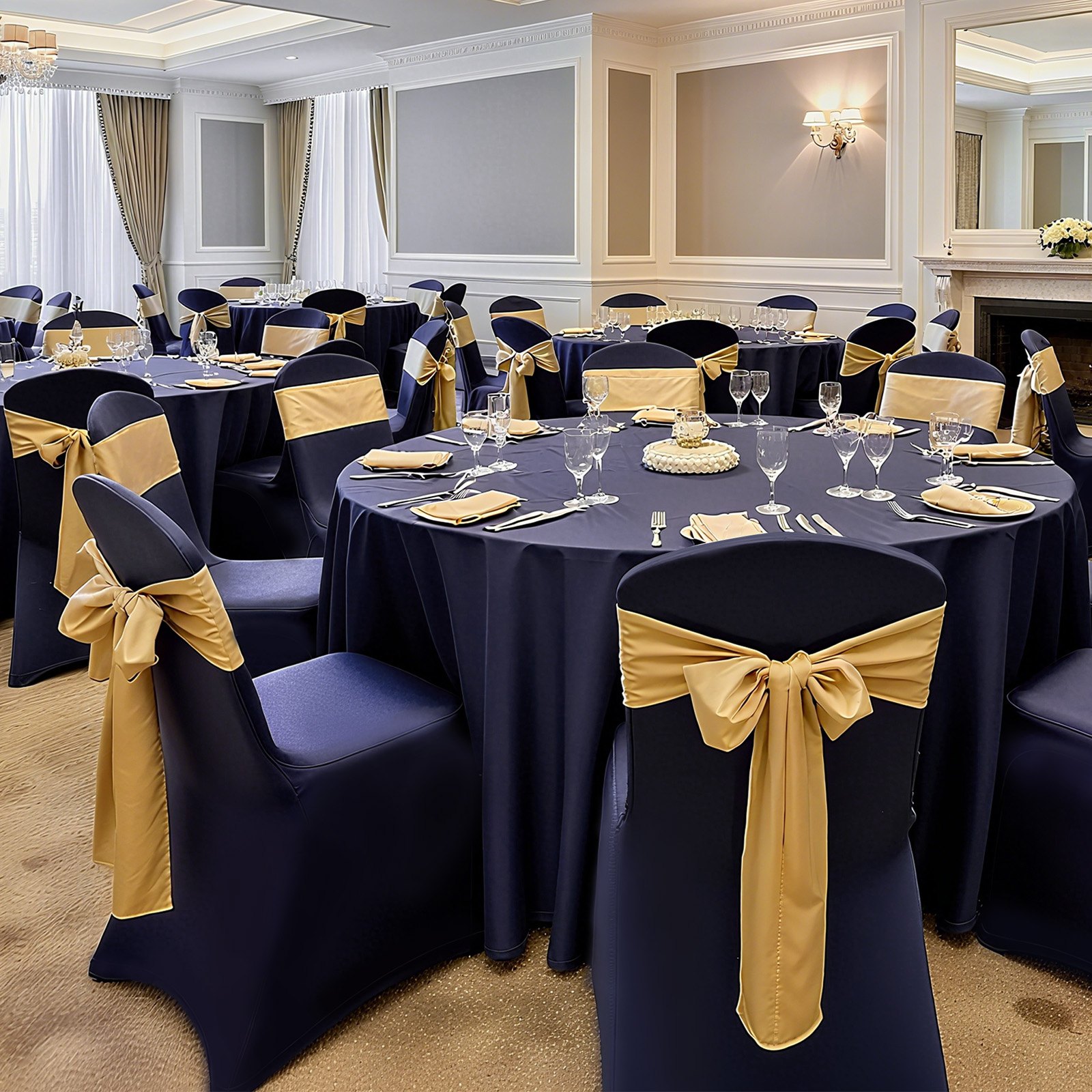 VEVOR Fundas Sillas de Comedor 50 Piezas, Funda para Sillones Elástica de Poliéster y Elastano, para Sillas de Hasta 51 x 45 x 95 cm, Tela Suave y Transpirable, para Boda, Banquetes, Azul Marino