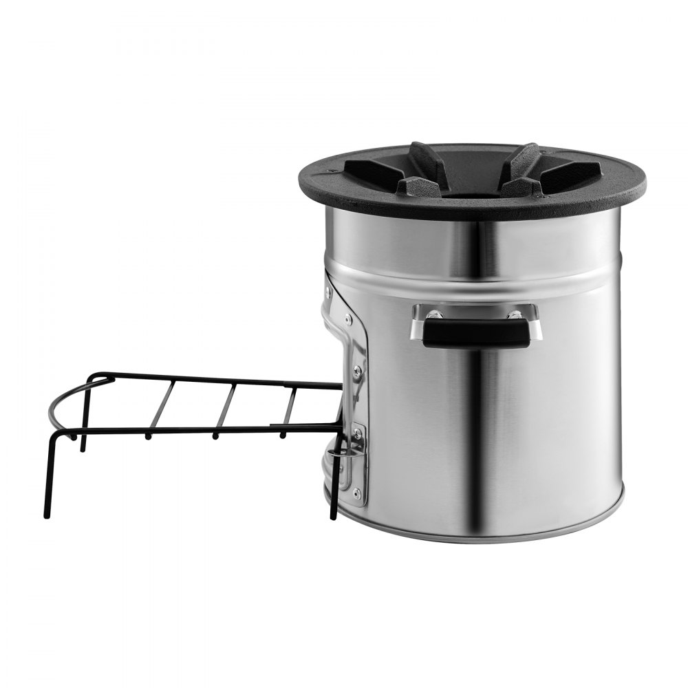 VEVOR Estufa Cohete para Acampar, Estufa Portátil de Leña de Acero Inoxidable con Bolsa de Transporte, Una Sola Puerta, para Cocinar y Calentar al Aire Libre, Senderismo, Patio y Camping, Plata