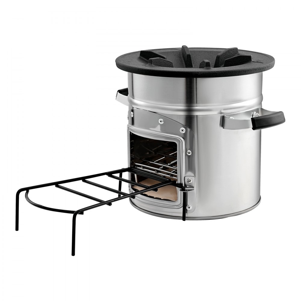VEVOR Estufa Cohete para Acampar, Estufa Portátil de Leña de Acero Inoxidable con Bolsa de Transporte, Una Sola Puerta, para Cocinar y Calentar al Aire Libre, Senderismo, Patio y Camping, Plata