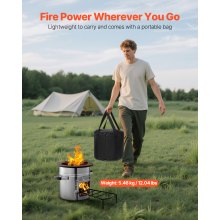 VEVOR Estufa Cohete para Acampar, Estufa Portátil de Leña de Acero Inoxidable con Bolsa de Transporte, Una Sola Puerta, para Cocinar y Calentar al Aire Libre, Senderismo, Patio y Camping, Plata