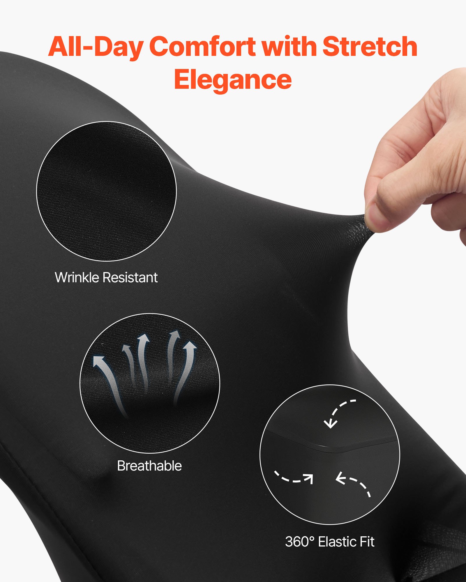 VEVOR Fundas Sillas de Comedor 150 Piezas, Funda para Sillones Elástica de Poliéster y Elastano, para Sillas de Hasta 45 x 46 x 77 cm, Tela Suave y Transpirable, para Boda, Fiestas, Banquetes, Negro