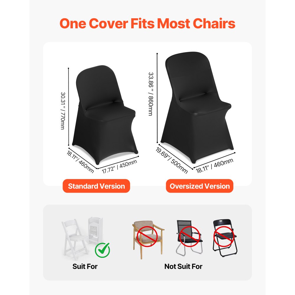 VEVOR 30 Pcs Black Chair Covers, Polyester Spandex Chair Cover, Stretch Slipcovers for Wedding Party Dining Banquet Flat-Front Chair Covers, Fits Chair Measures up to 18.11 x 19.69 x 33.86 inch
