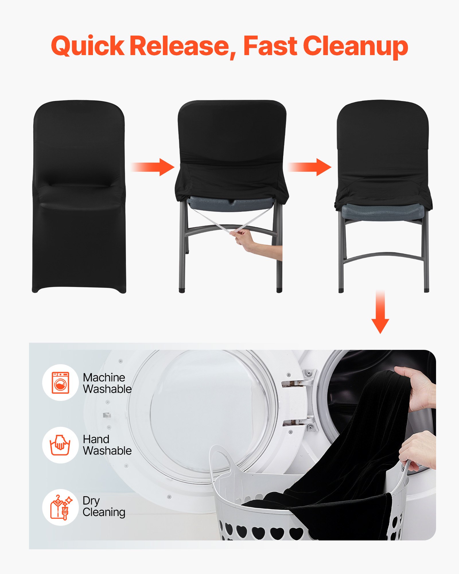 VEVOR 30 Pcs Black Chair Covers, Polyester Spandex Chair Cover, Stretch Slipcovers for Wedding Party Dining Banquet Flat-Front Chair Covers, Fits Chair Measures up to 18.11 x 19.69 x 33.86 inch