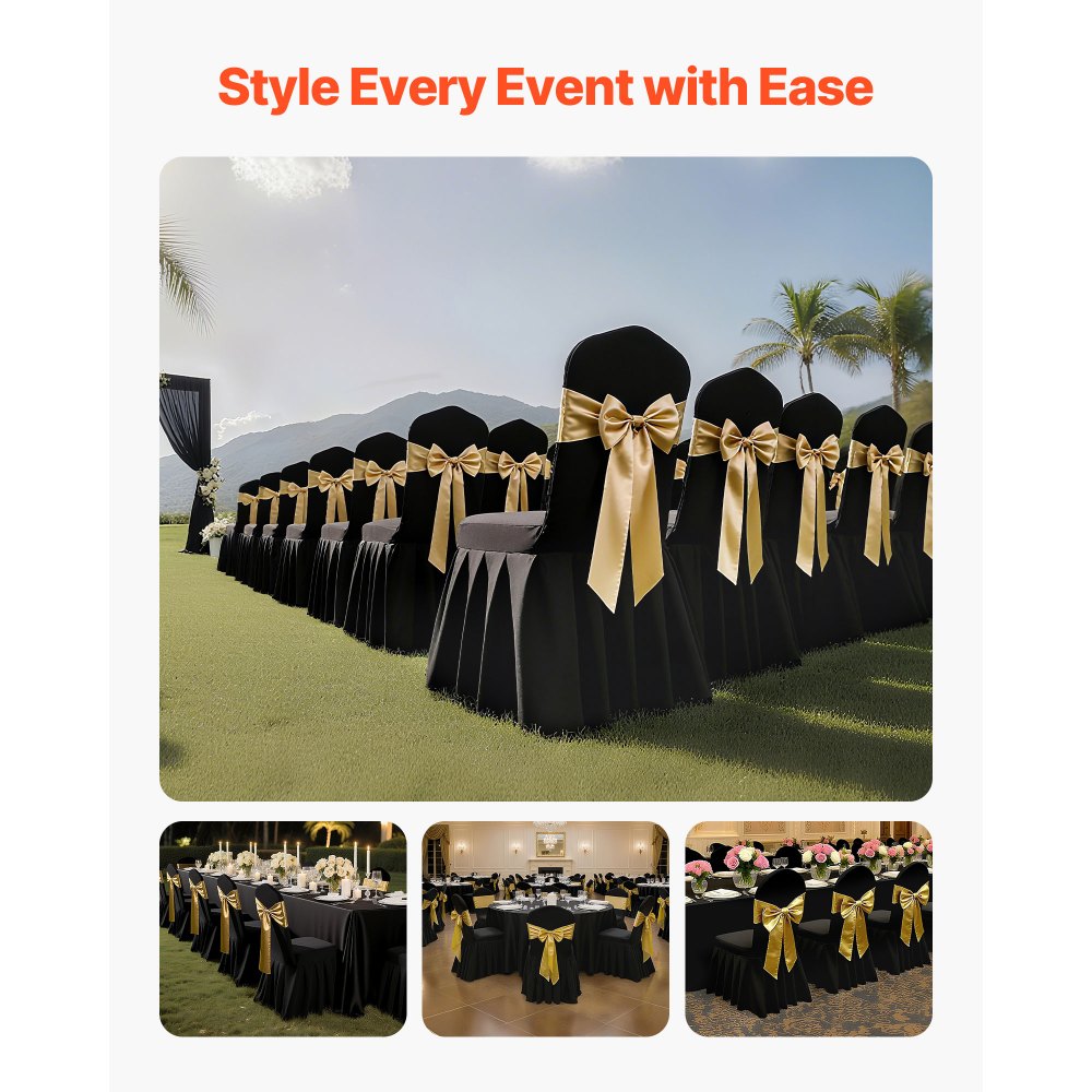 VEVOR Fundas Sillas de Comedor 30 Piezas, Funda para Sillones Elástica de Poliéster y Elastano, para Sillas de Hasta 51 x 45 x 95 cm, Diseño de Falda, Tela Suave, para Boda, Fiestas, Banquetes, Negro