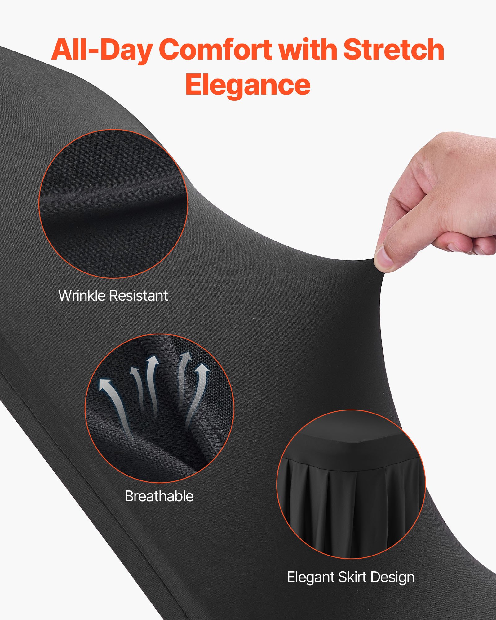 VEVOR Fundas Sillas de Comedor 30 Piezas, Funda para Sillones Elástica de Poliéster y Elastano, para Sillas de Hasta 51 x 45 x 95 cm, Diseño de Falda, Tela Suave, para Boda, Fiestas, Banquetes, Negro