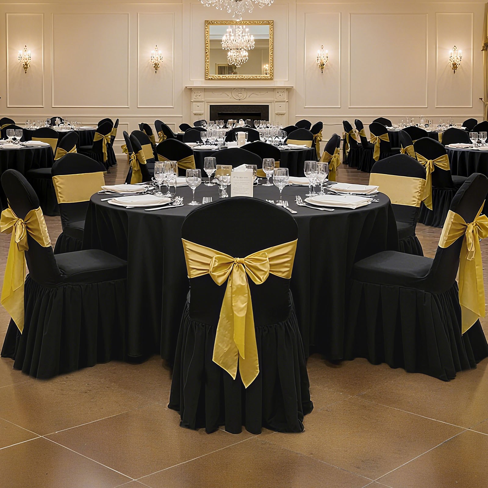 VEVOR Fundas Sillas de Comedor 30 Piezas, Funda para Sillones Elástica de Poliéster y Elastano, para Sillas de Hasta 51 x 45 x 95 cm, Diseño de Falda, Tela Suave, para Boda, Fiestas, Banquetes, Negro
