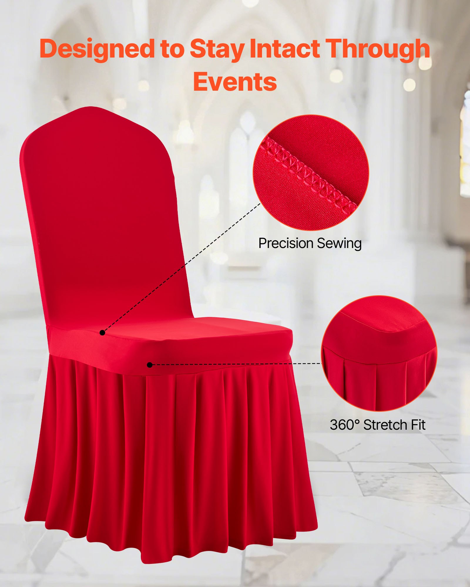 VEVOR Fundas Sillas de Comedor 30 Piezas, Funda para Sillones Elástica de Poliéster y Elastano, para Sillas de Hasta 51 x 45 x 95 cm, Diseño de Falda, Tela Suave, para Boda, Fiestas, Banquetes, Rojo