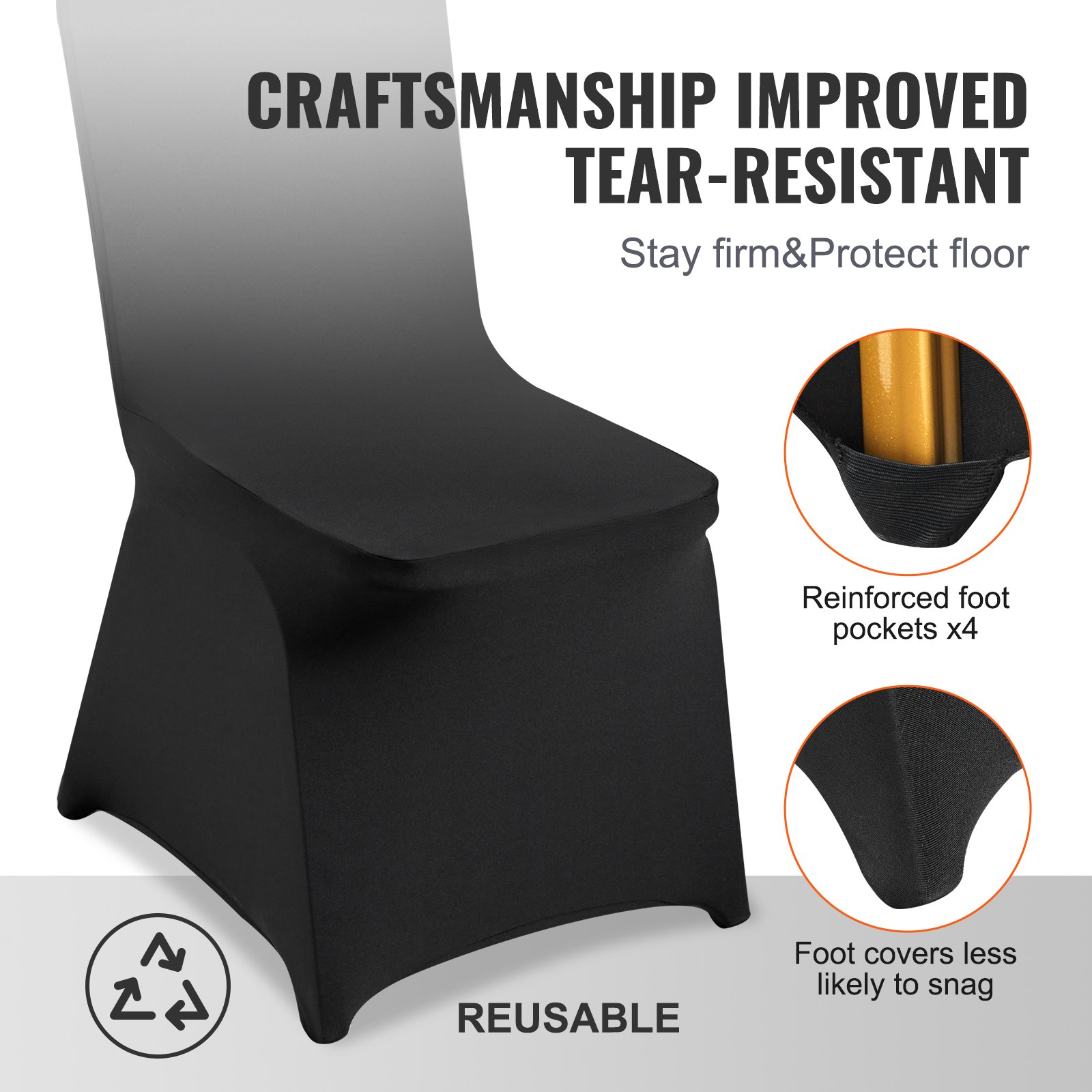 VEVOR 50 piezas negras Fundas para Sillas Plegables de Spandex Elástico, Funda para Silla Ajustable Universal, Fundas Protectoras Lavables Extraíbles, para Bodas, Vacaciones, Banquetes