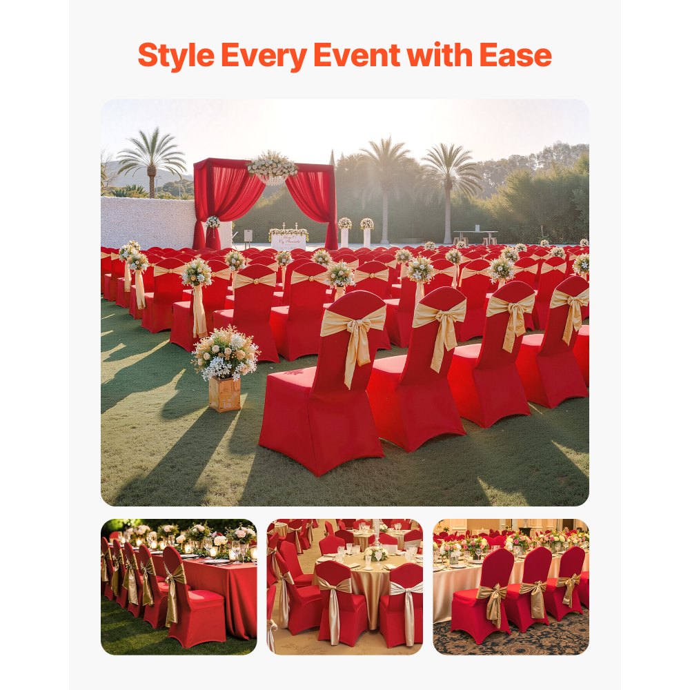 VEVOR Fundas Sillas de Comedor 50 Piezas, Funda para Sillones Elástica de Poliéster y Elastano, para Sillas de Hasta 51 x 45 x 95 cm, Tela Suave y Transpirable, para Boda, Fiestas, Banquetes, Rojo