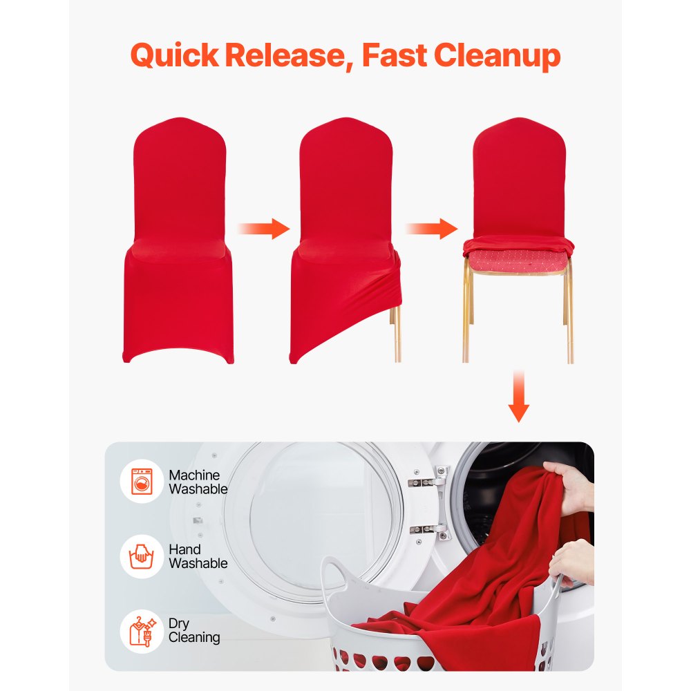 VEVOR Fundas Sillas de Comedor 50 Piezas, Funda para Sillones Elástica de Poliéster y Elastano, para Sillas de Hasta 51 x 45 x 95 cm, Tela Suave y Transpirable, para Boda, Fiestas, Banquetes, Rojo