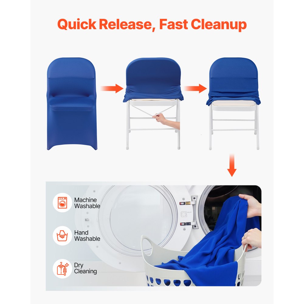 VEVOR 50 Pcs Blue Chair Covers, Polyester Spandex Chair Cover, Stretch Slipcovers for Wedding Party Dining Banquet Flat-Front Chair Covers, Fits Chair Measures up to 17.72 x 18.11 x 30.31 inch