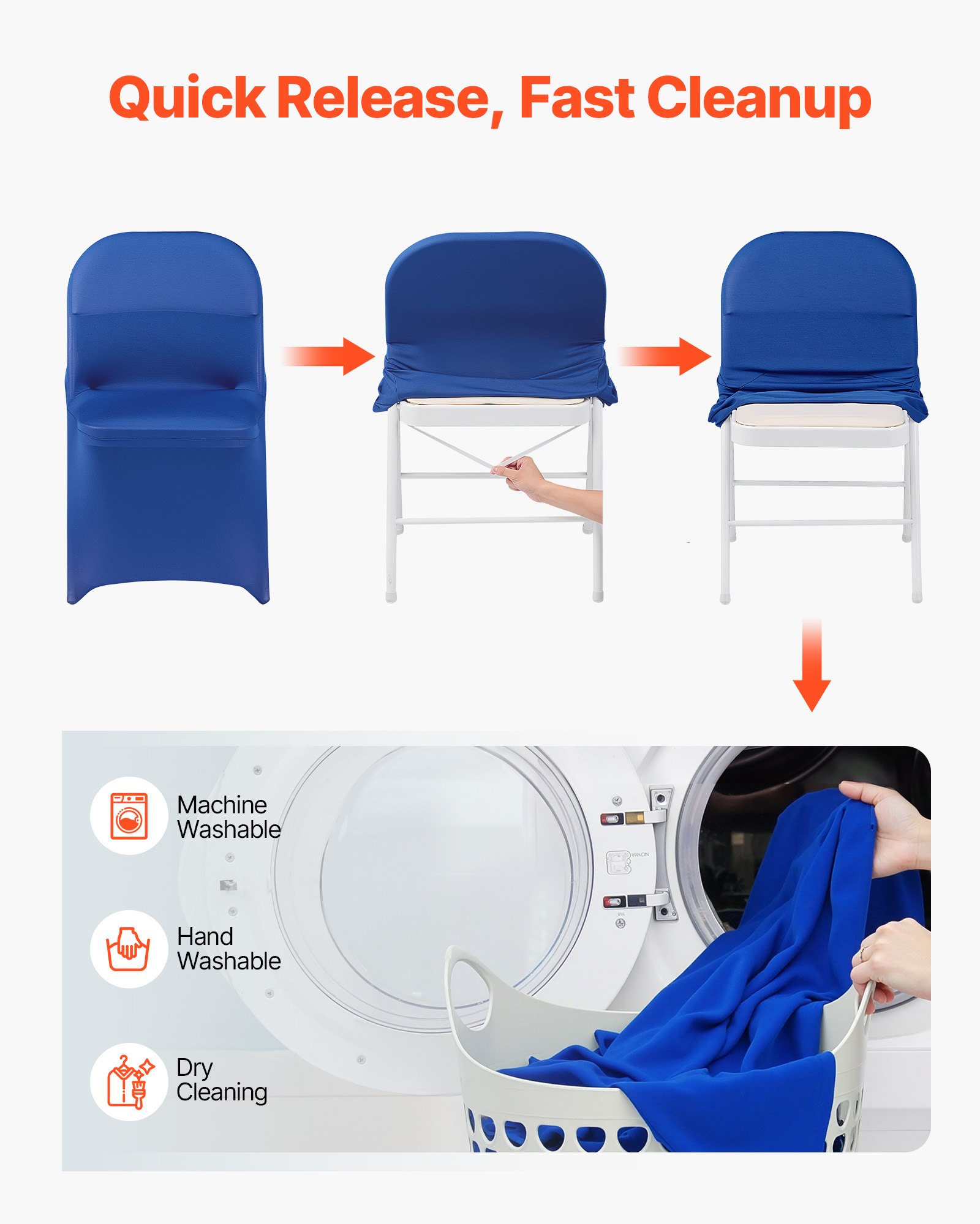 VEVOR Fundas Sillas de Comedor 50 Piezas, Funda para Sillones Elástica de Poliéster y Elastano, para Sillas de Hasta 45 x 46 x 77 cm, Tela Suave y Transpirable, para Boda, Fiestas, Banquetes, Azul