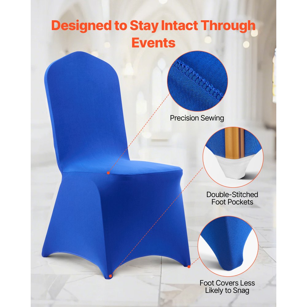 VEVOR 50 Pcs Royal Blue Chair Covers, Polyester Spandex Chair Cover, Stretch Slipcovers for Wedding Party Dining Banquet Flat-Front Chair Covers, Fits Chair Measures up to 20.08 x 17.72 x 37.4 inch