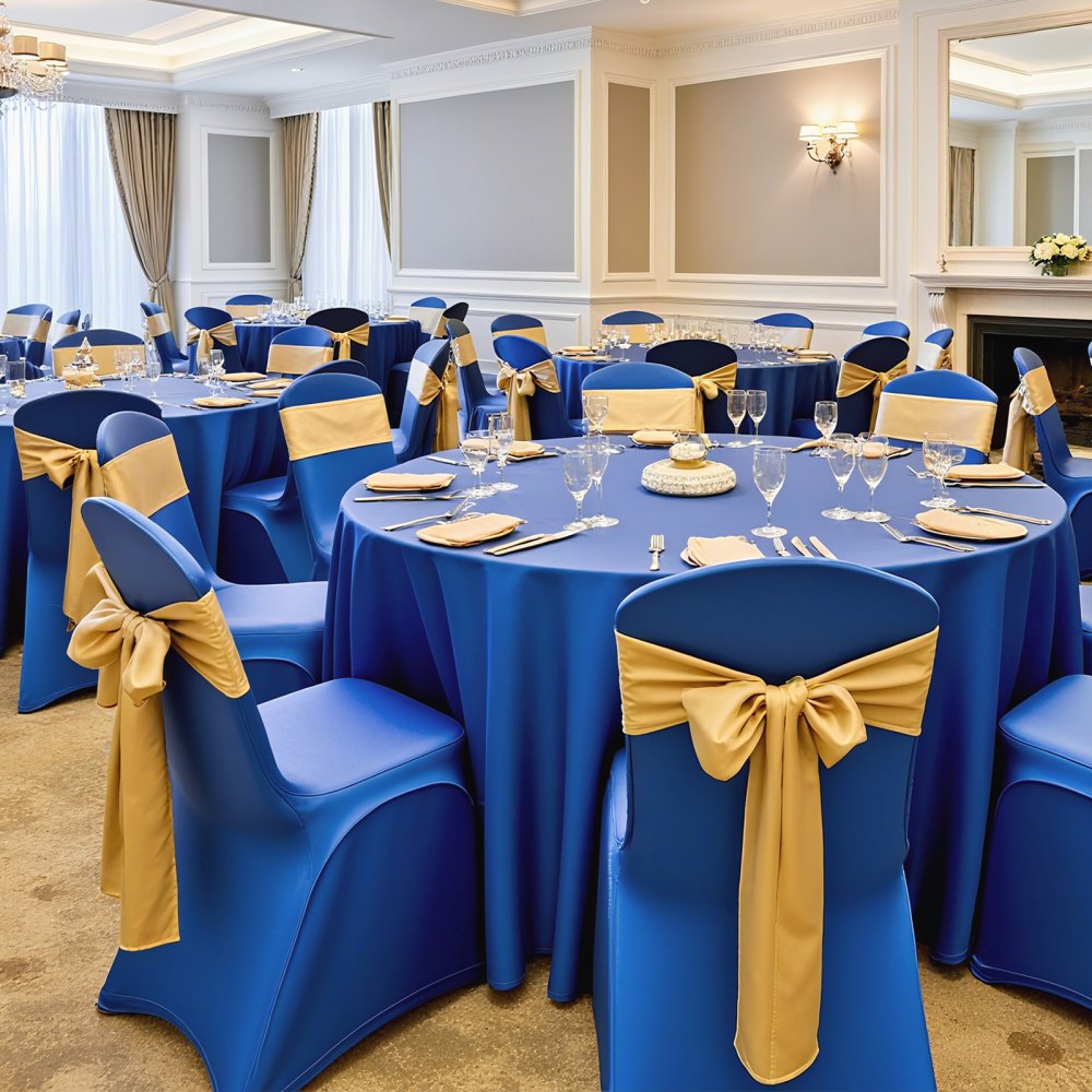 VEVOR Fundas Sillas de Comedor 50 Piezas, Funda para Sillones Elástica de Poliéster y Elastano, para Sillas de Hasta 51 x 45 x 95 cm, Tela Suave y Transpirable, para Boda, Fiestas, Banquetes, Azul