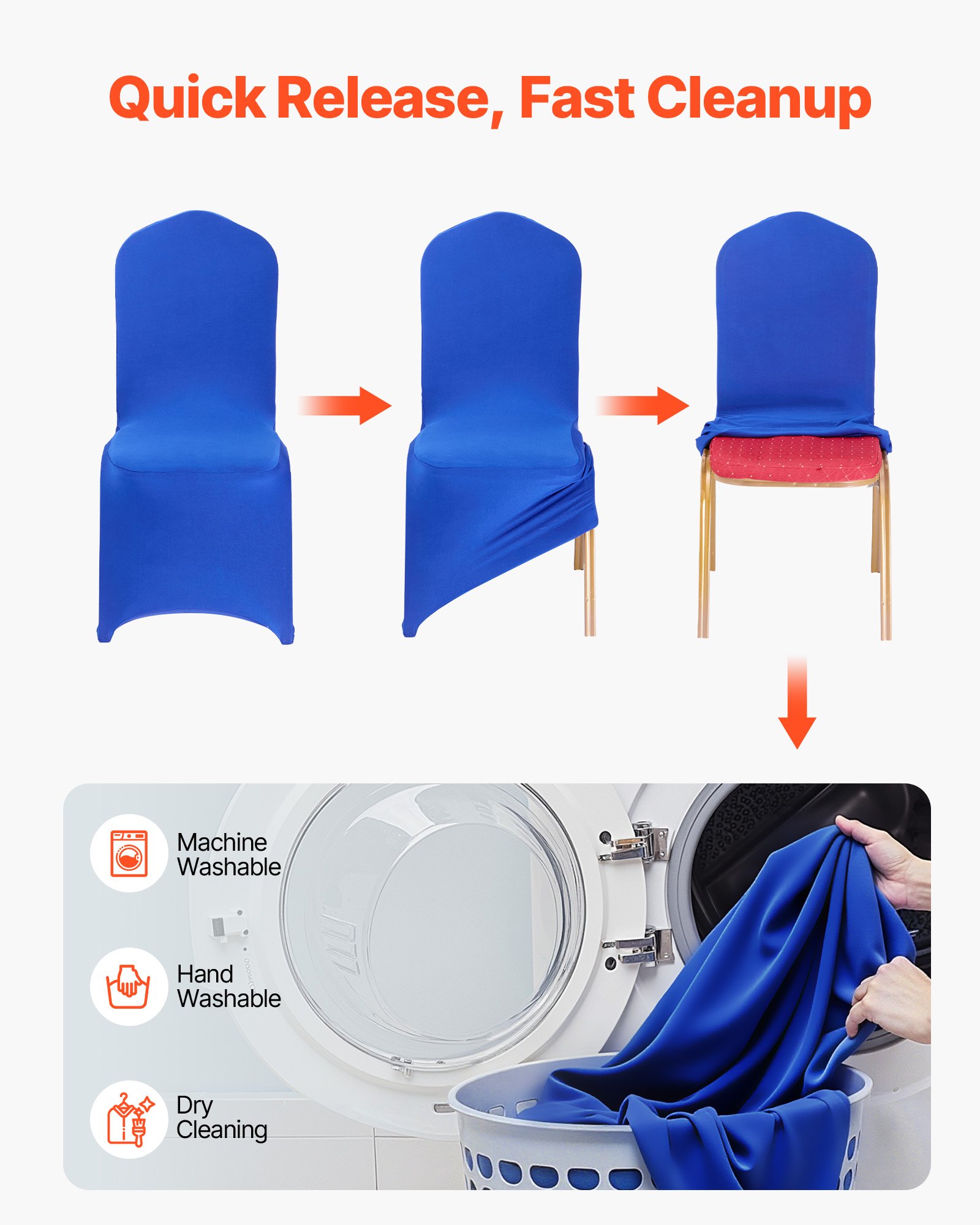 VEVOR Fundas Sillas de Comedor 50 Piezas, Funda para Sillones Elástica de Poliéster y Elastano, para Sillas de Hasta 51 x 45 x 95 cm, Tela Suave y Transpirable, para Boda, Fiestas, Banquetes, Azul