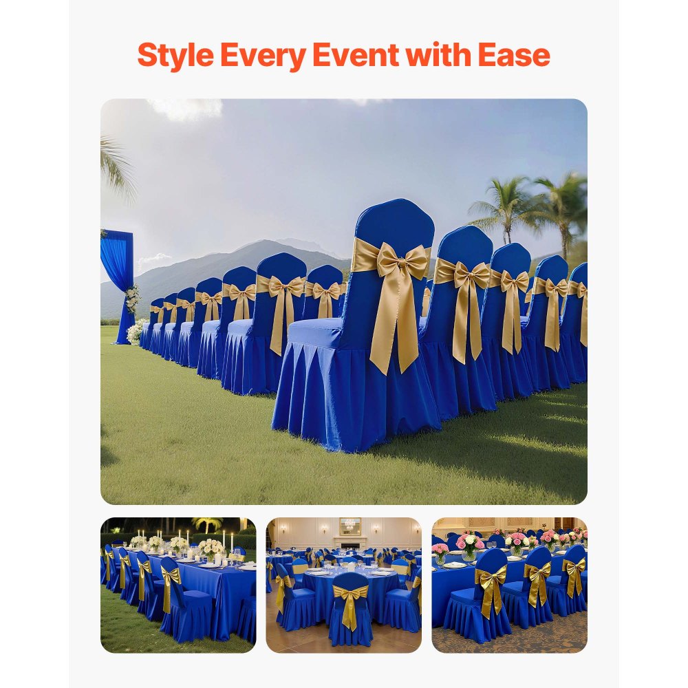 VEVOR 30 Pcs Blue Chair Covers, Polyester Spandex Chair Cover, Stretch Slipcovers for Wedding Party Dining Banquet Flat-Front Chair Covers, Fits Chair Measures up to 20.08 x 17.72 x 37.4 inch