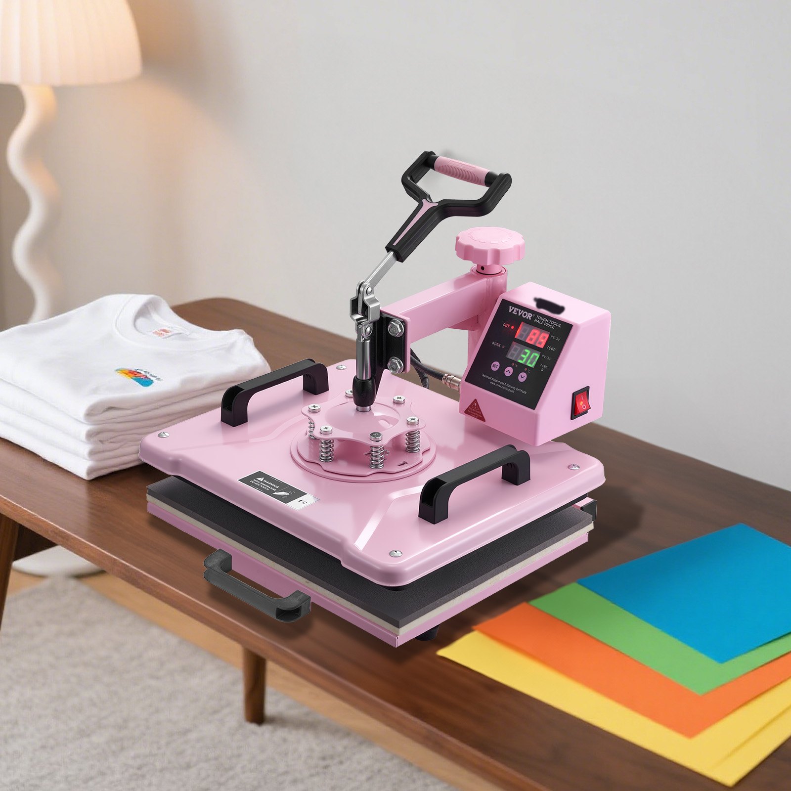 VEVOR - Máquina de prensado por calor, 12 x 15 pulgadas, 5 en 1, con prensa de vaso de 30 oz, prensado de camisetas con giro de 360°, control digital preciso, para camisetas, tazas, sombreros y platos, color rosa