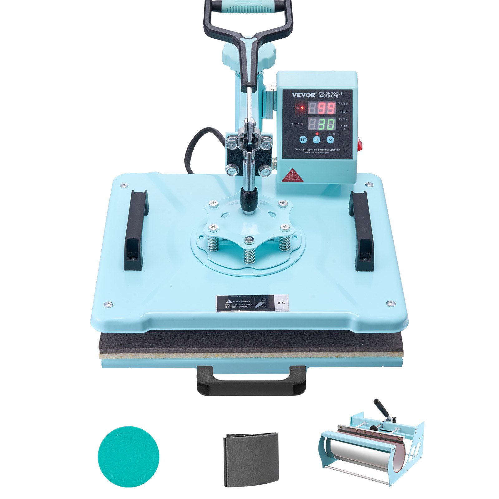 VEVOR Heat Press, 12 x 15 inch, 5-in-1 Heat Transfer Machine with 30 oz Tumbler Press, 360° Swiveling T-Shirt Press, Digital Precision Control, for T-Shirts/Mugs/Hats/Plates, Green