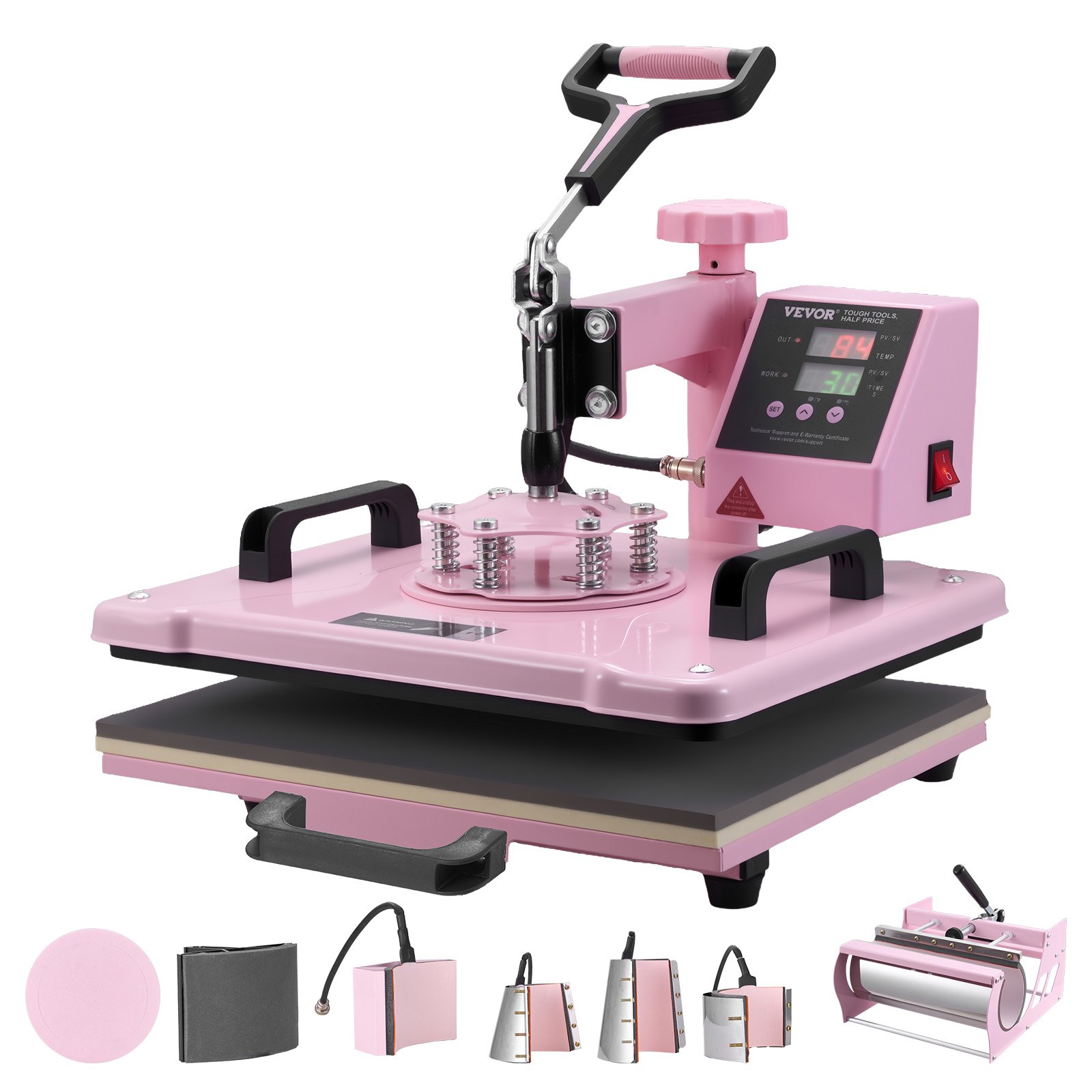 VEVOR - Máquina de prensado por calor, 12 x 15 pulgadas, 8 en 1, con prensa de vaso de 6 a 30 oz, prensado de camisetas con giro de 360°, control digital preciso, para camisetas, tazas, sombreros y platos, color rosa