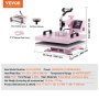 VEVOR 5 en 1 Máquina de Prensado por Calor de 380 x 380 mm para Camisetas, Rosa