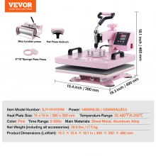 VEVOR 5 en 1 Máquina de Prensado por Calor de 380 x 380 mm para Camisetas, Rosa