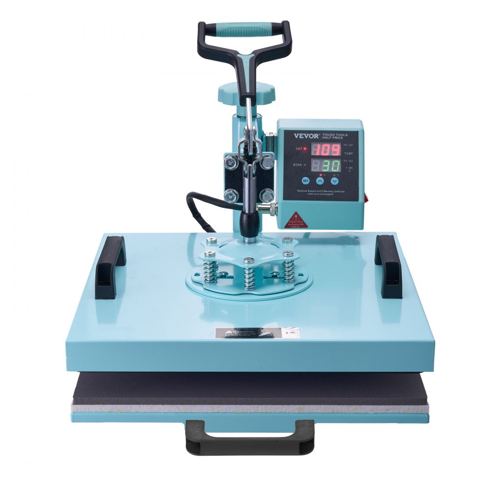 VEVOR Heat Press, 15 x 15 inch, 8-in-1 Heat Transfer Machine with 6-30 oz Tumbler Press, 360° Swiveling T-Shirt Press, Digital Precision Control, for T-Shirts/Mugs/Hats/Plates, Green