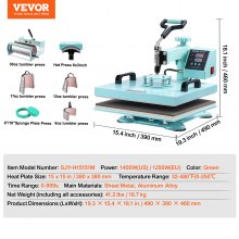 VEVOR 8 en 1 Máquina de Prensado por Calor de 380 x 380 mm para Camisetas, Verde