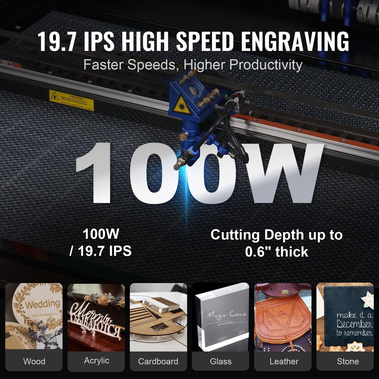 VEVOR Máquina de Grabado Láser 100W Área de 600x900 mm Máquina Grabadora de CO2
