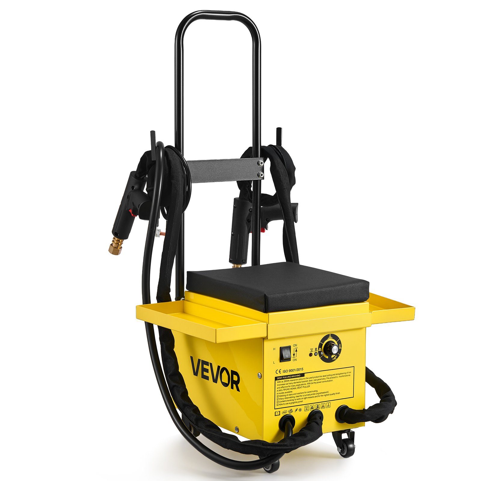 VEVOR Kit de Reparación de Abolladuras de 4,5 kW con Soldador de Pernos, 2 Pistolas, 6 Modos, Kit de Extractor de Abolladuras Coche 3500A/3900A con Ruedas, Asiento Acolchado para Carrocería Automotriz