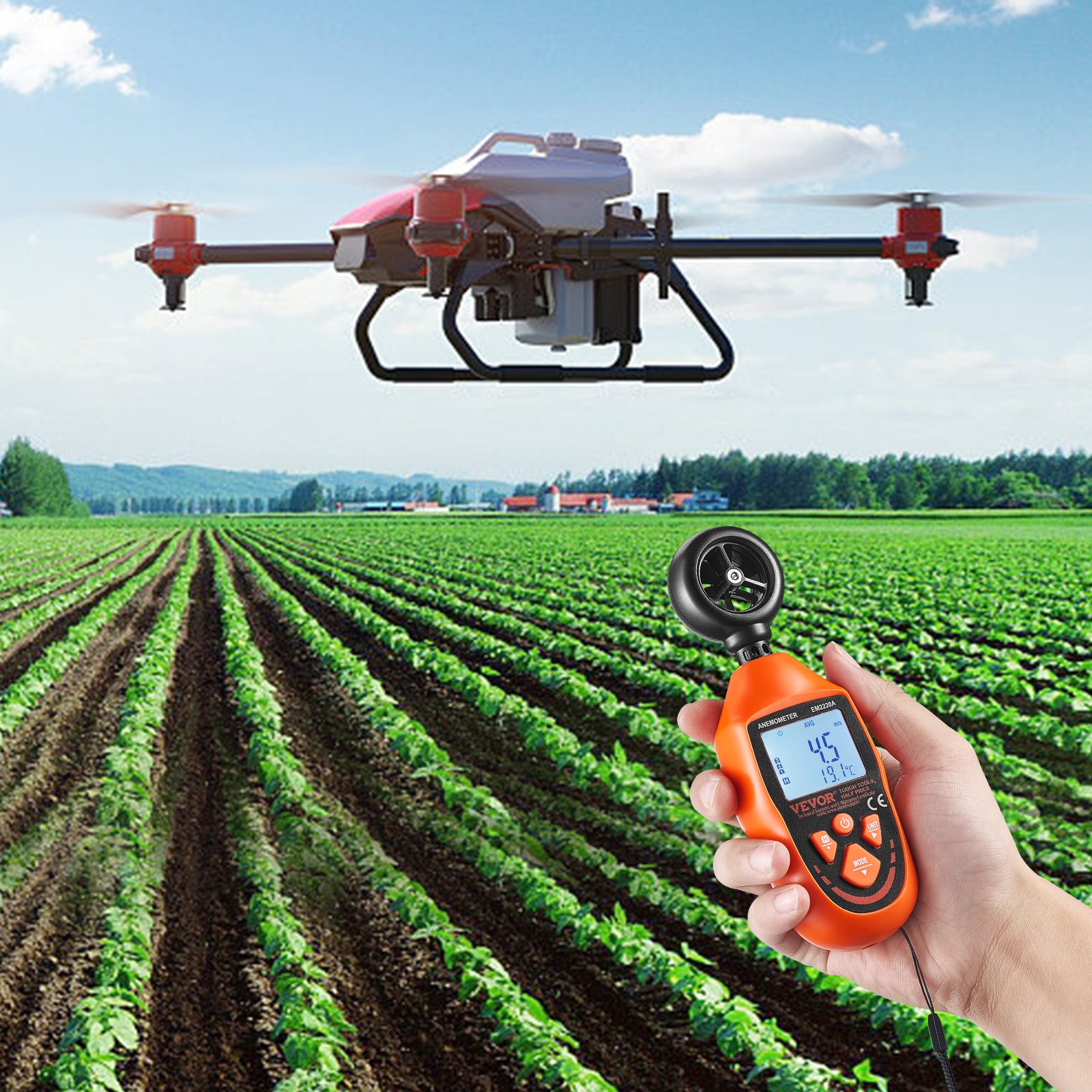 VEVOR Anemometer 69.35MPH Air Velocity Meter 163x54x32mm Wind Meter IP44 Wind Gauge Wind Speed Meter MAX/MIN/AVG/CU Wind Speed Data -10-45℃ Air Meter Speed Meter