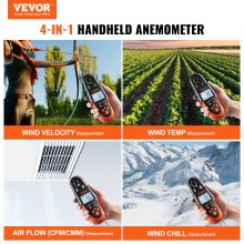 VEVOR Anemómetro Portátil para Medir Velocidad del Viento Temperatura del Viento -10~60°C Sensación Térmica del Viento Anemómetro Digital con Pantalla LED para Navegar, Surfear, Volar con Drones, HVAC