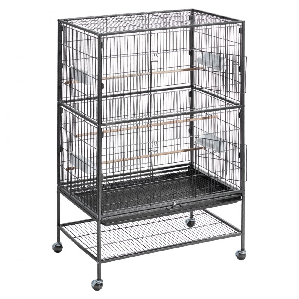 VEVOR Jaula para Pájaros, 800 x 520 x 1320 mm, Techo Plano, Hierro Forjado, con Perchas, Bandeja Extraíble y Comederos de Plástico, Ruedas, para Herrerillos Comunes, Cacatúas Ninfas, Canarios