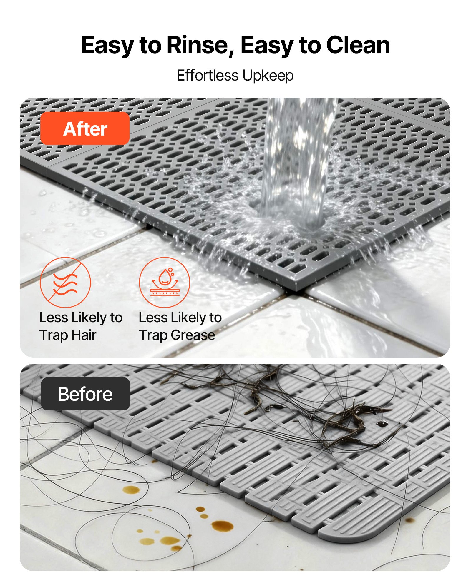 VEVOR Alfombra de Drenaje Antideslizante 90 x 1500 cm, Alfombrilla Comercial de PVC con Orificio de Drenaje, Felpudo Impermeable, Suelo para Cocina Piscina Restaurante Terraza Baño Ducha, Color Negro